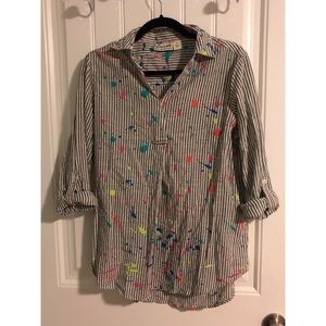 Splatter paint vintage cuffed striped shirt